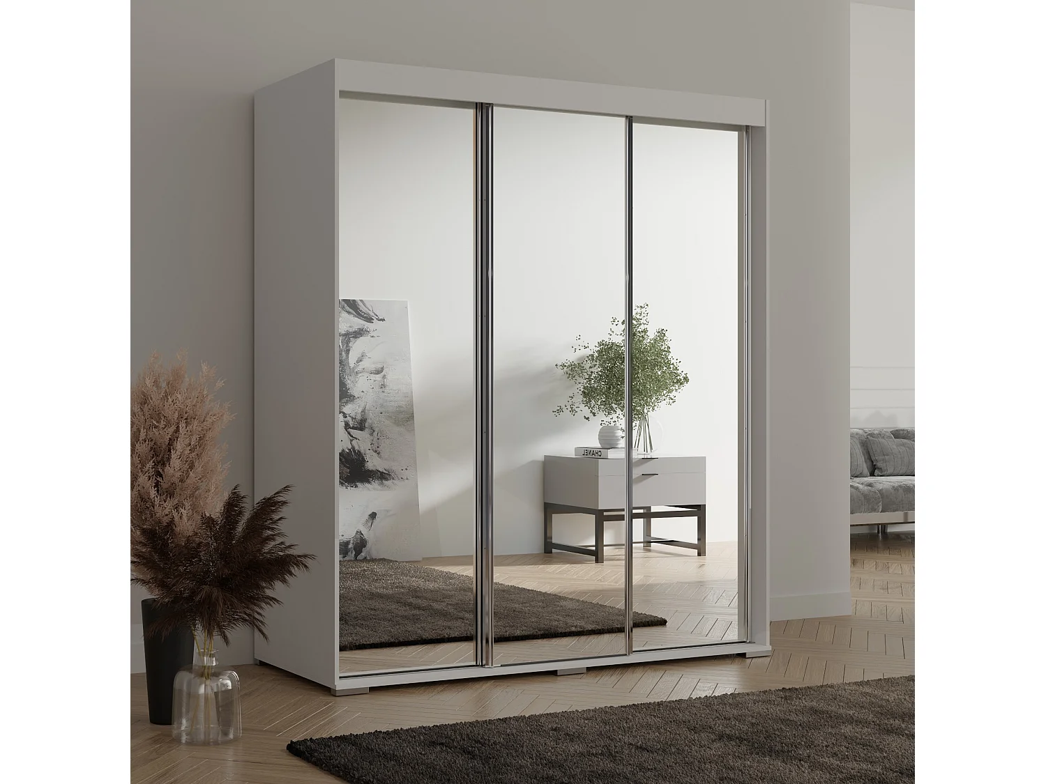 Schiebetürenchrank mit Schubladen und Spiegel Como 3D3L 180 Weiß