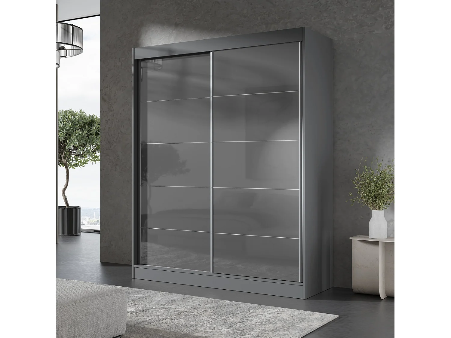 Schiebetürenchrank Como 2D 150 Grau (lacobel)