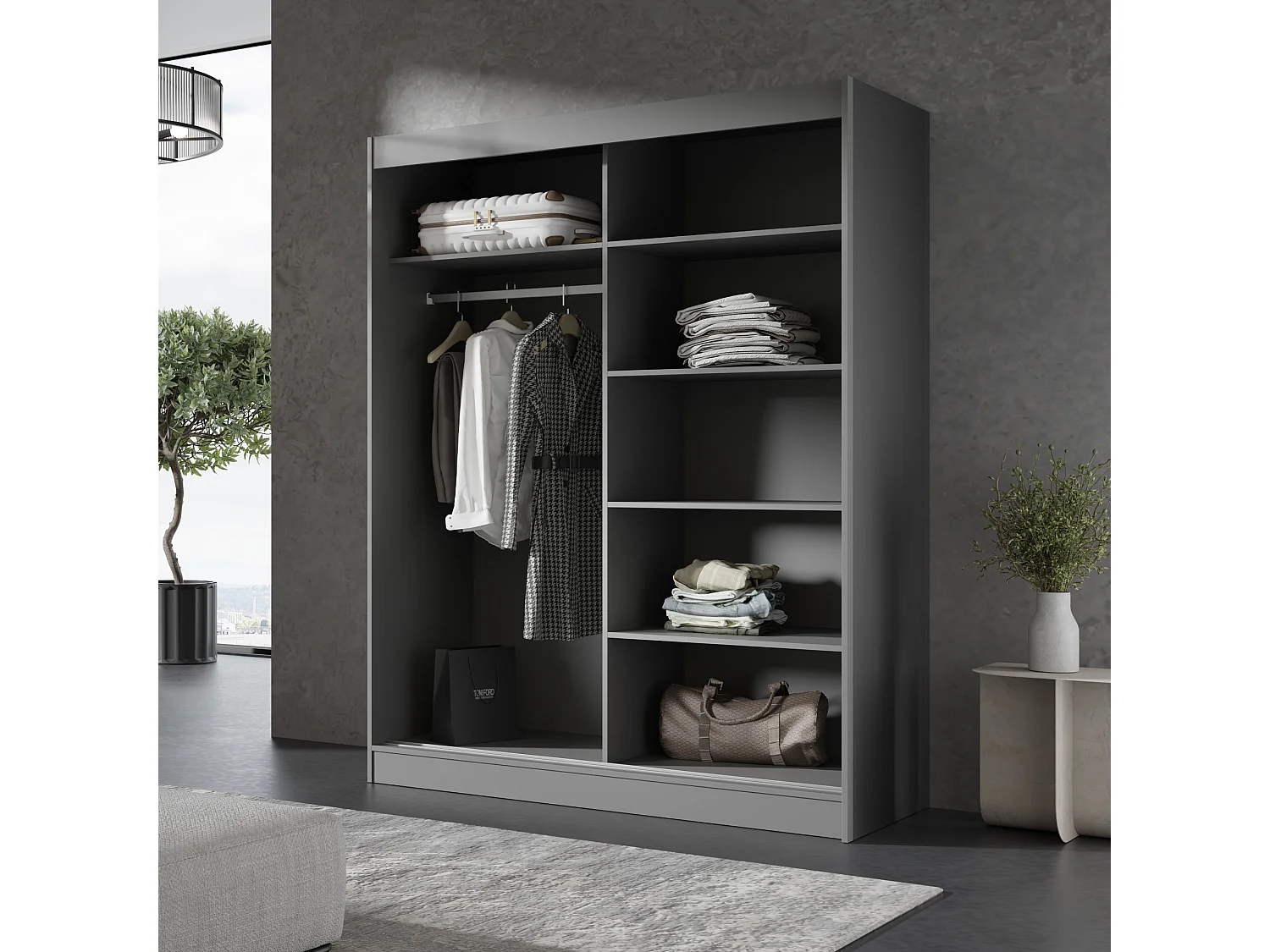 Schiebetürenchrank Como 2D 150 Grau (lacobel)