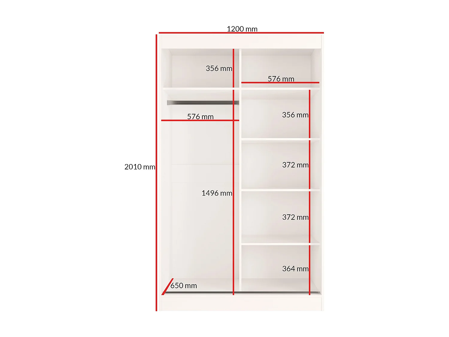 Schuifdeurkat Como 2D 120 Wit (lacobel)