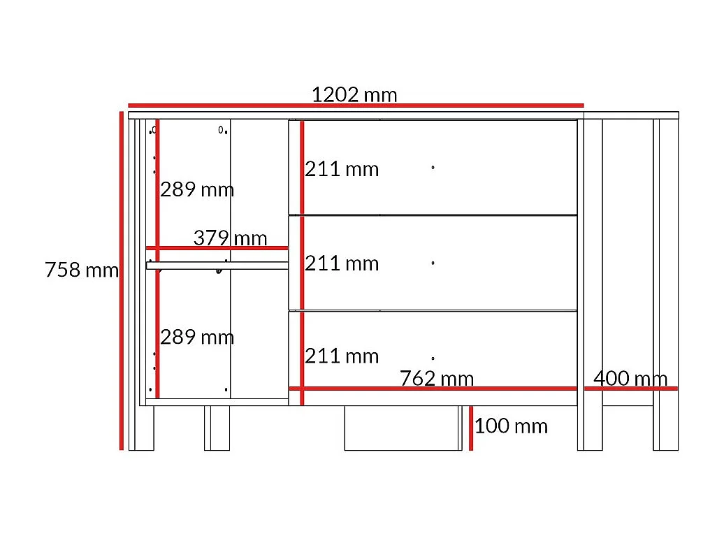 Dressoir met lades Ethan 1D3S 120 Cremona Eiken