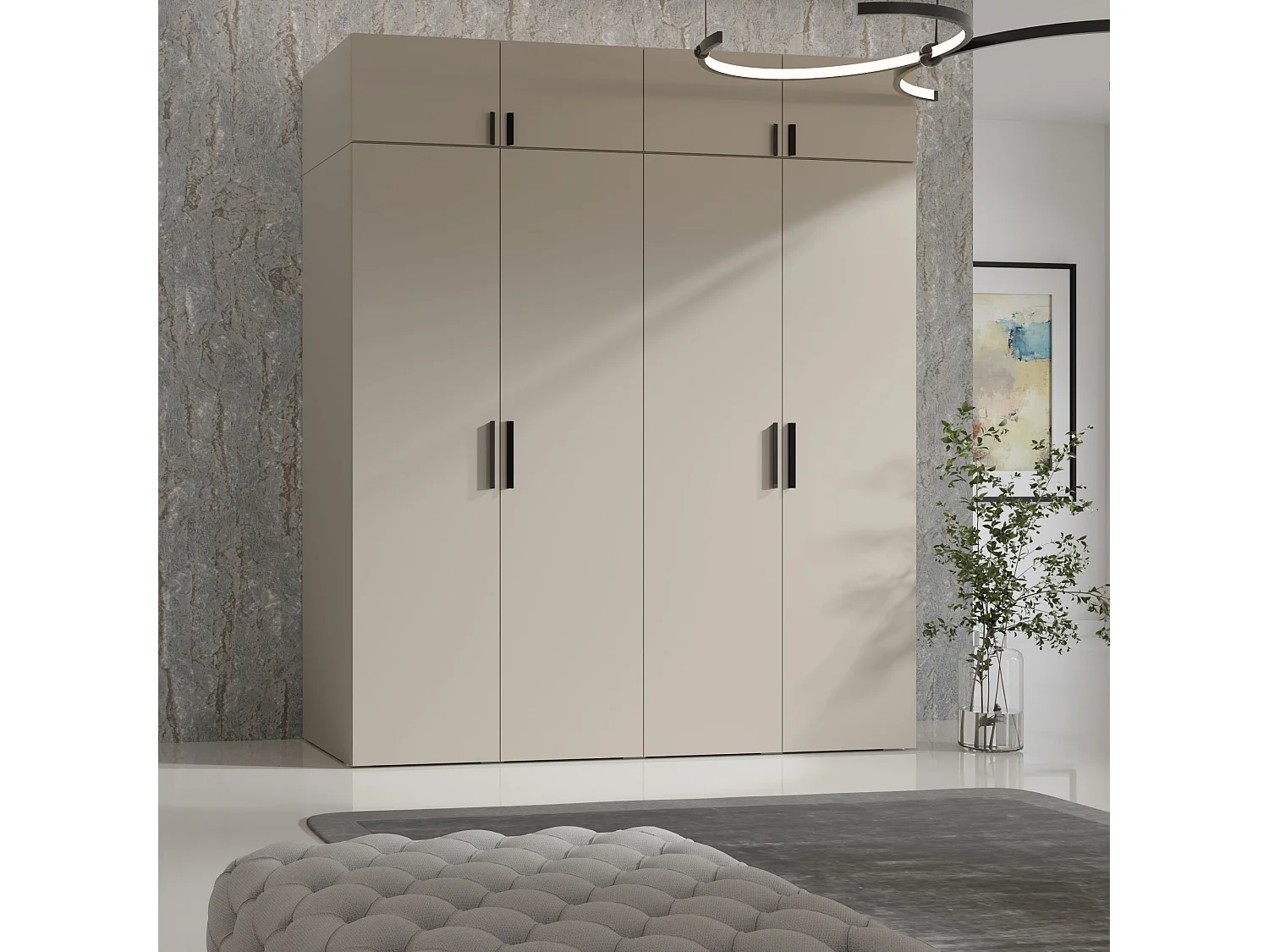 Aufsatz für Schrank Napoli 4D 200 Kaschmir (schwarzer oder goldener Griff)