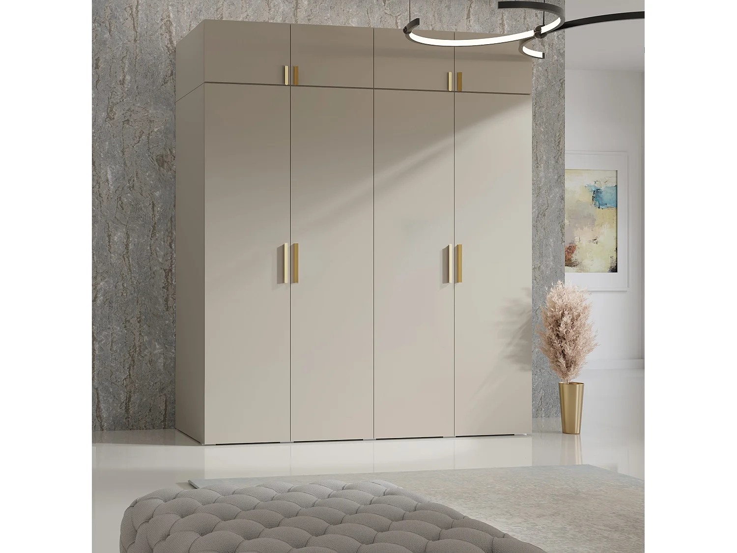 Aufsatz für Schrank Napoli 4D 200 Kaschmir (schwarzer oder goldener Griff)