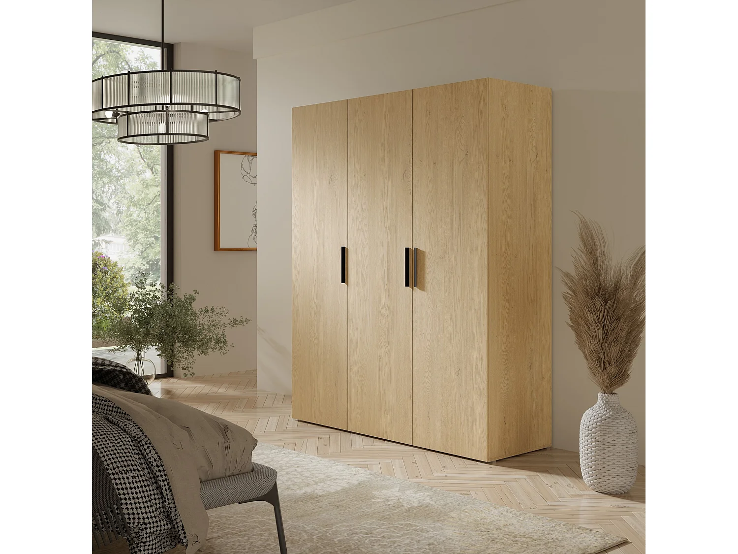 Drehtürenschrank Napoli 3D 150 Eiche Cremona (schwarzer oder goldener Griff)