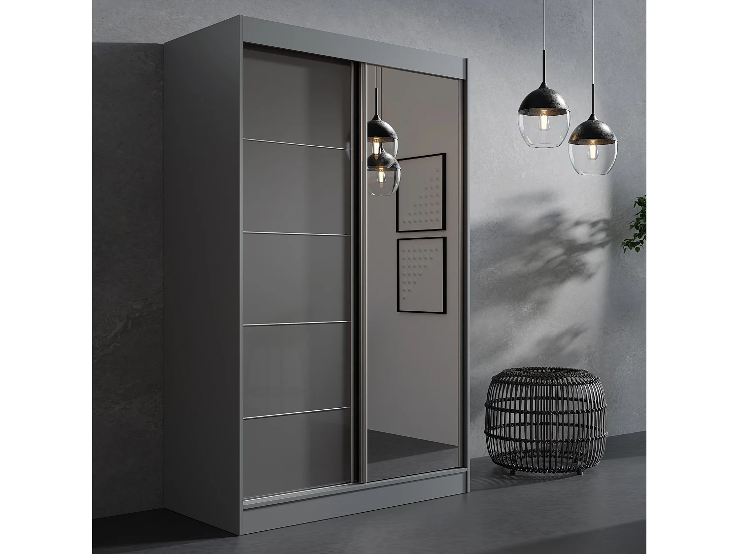 Schiebetürenchrank mit Spiegel Como 2D1L 120 Grau (lacobel)