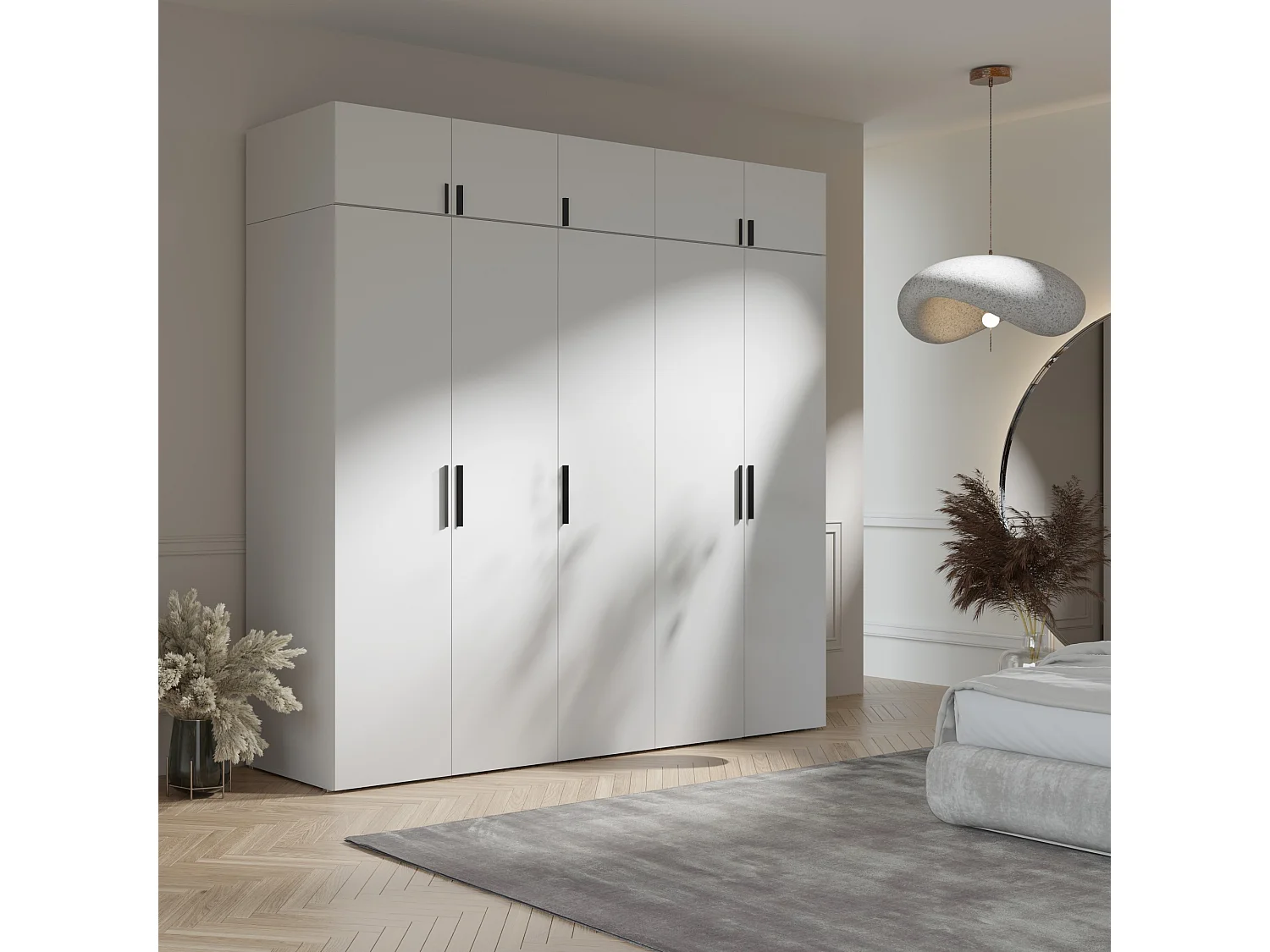 Aufsatz für Schrank Napoli 5D 250 Weiß (schwarzer oder goldener Griff)