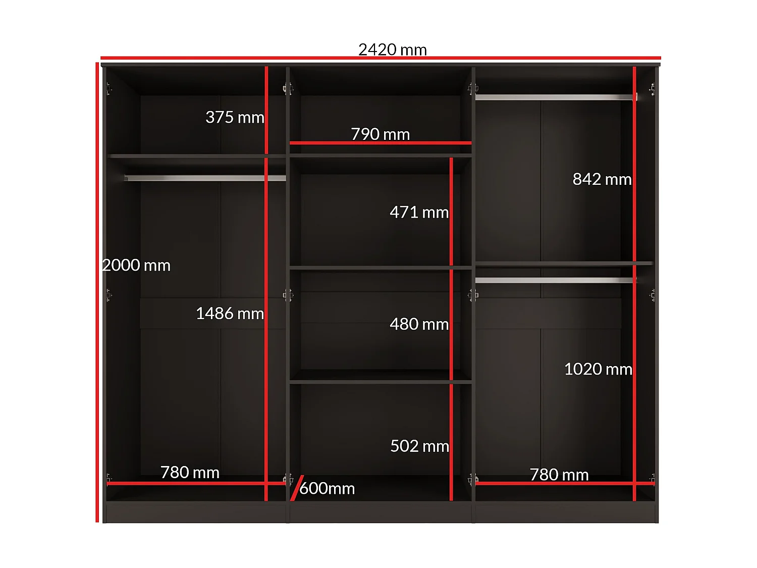 Szafa uchylna z lustrem Monza 6D 240 Czarna