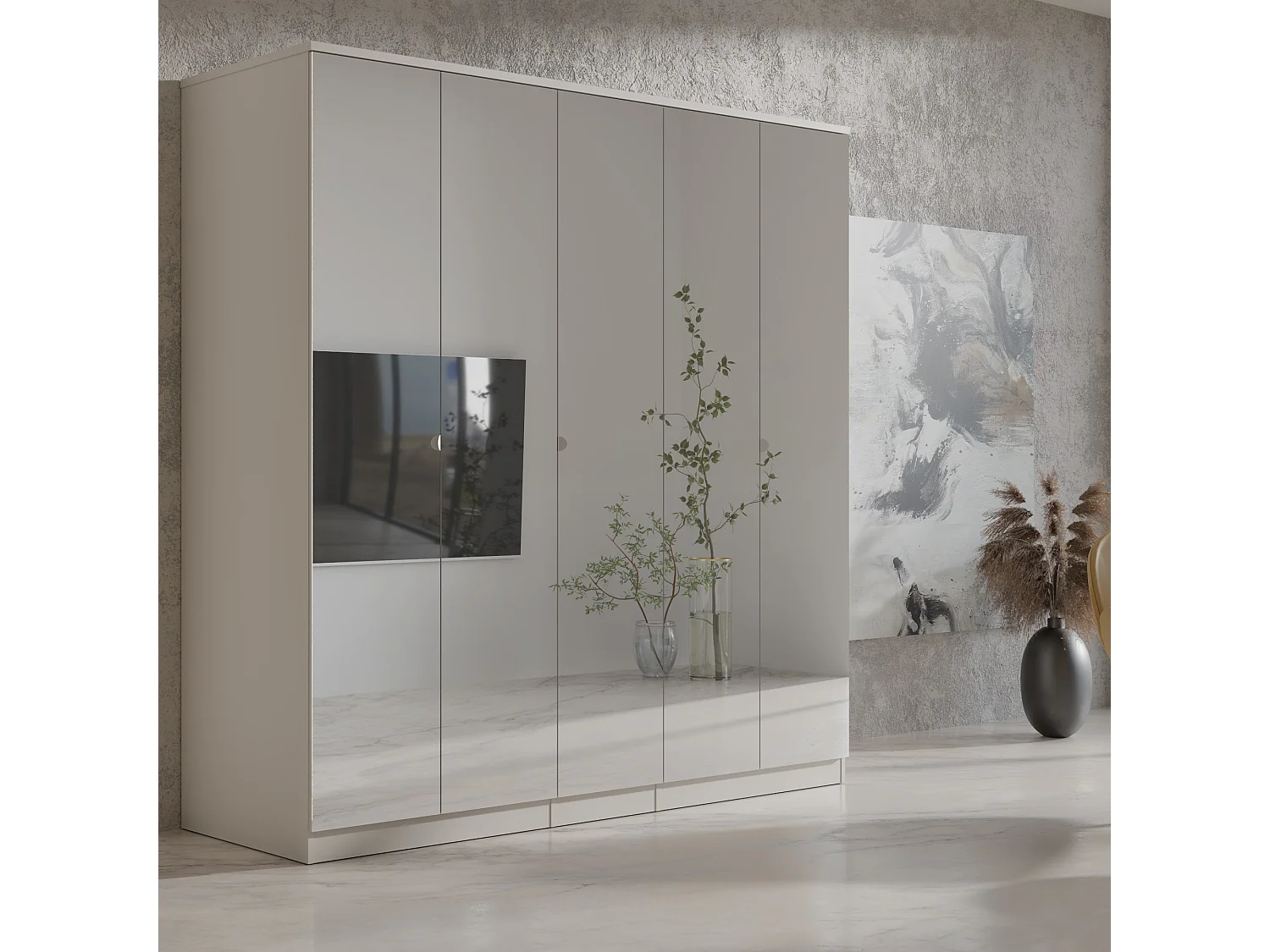 Drehtürenschrank mit Spiegel Monza 5D 200 Kaschmir