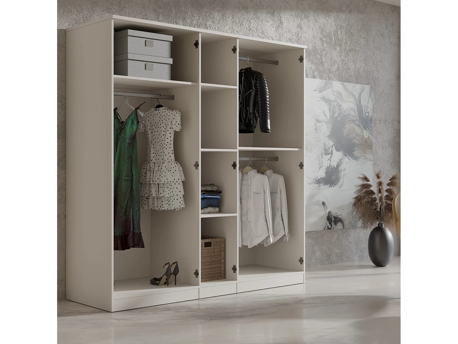 Drehtürenschrank mit Spiegel Monza 5D 200 Kaschmir