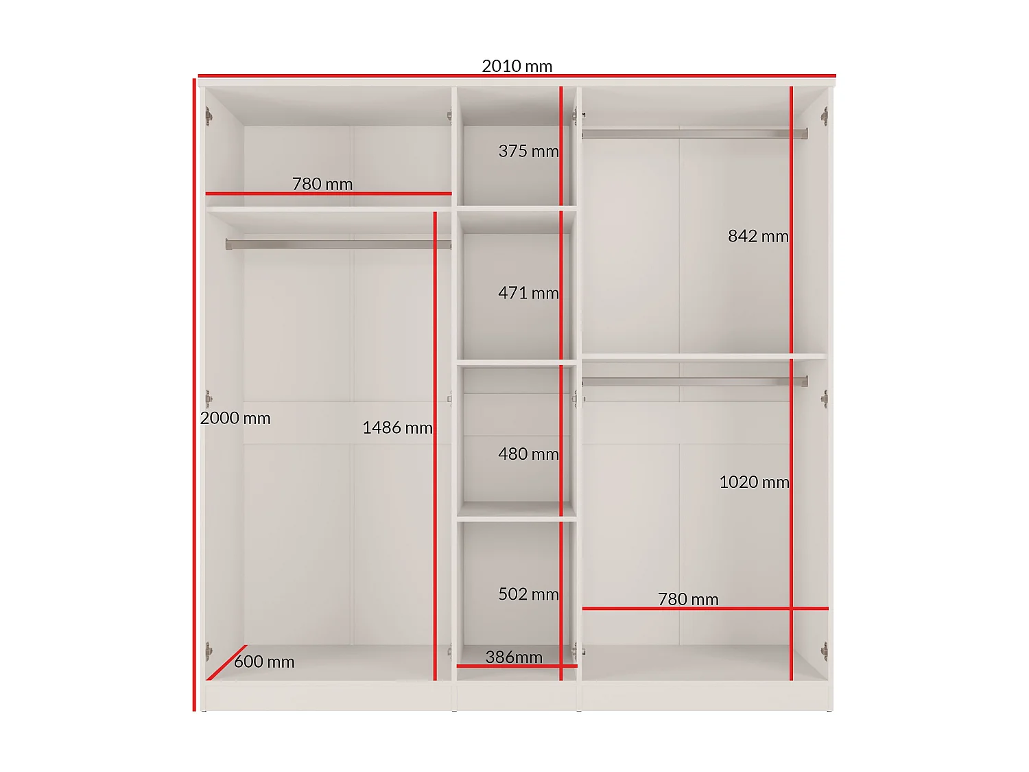 Drehtürenschrank mit Spiegel Monza 5D 200 Kaschmir