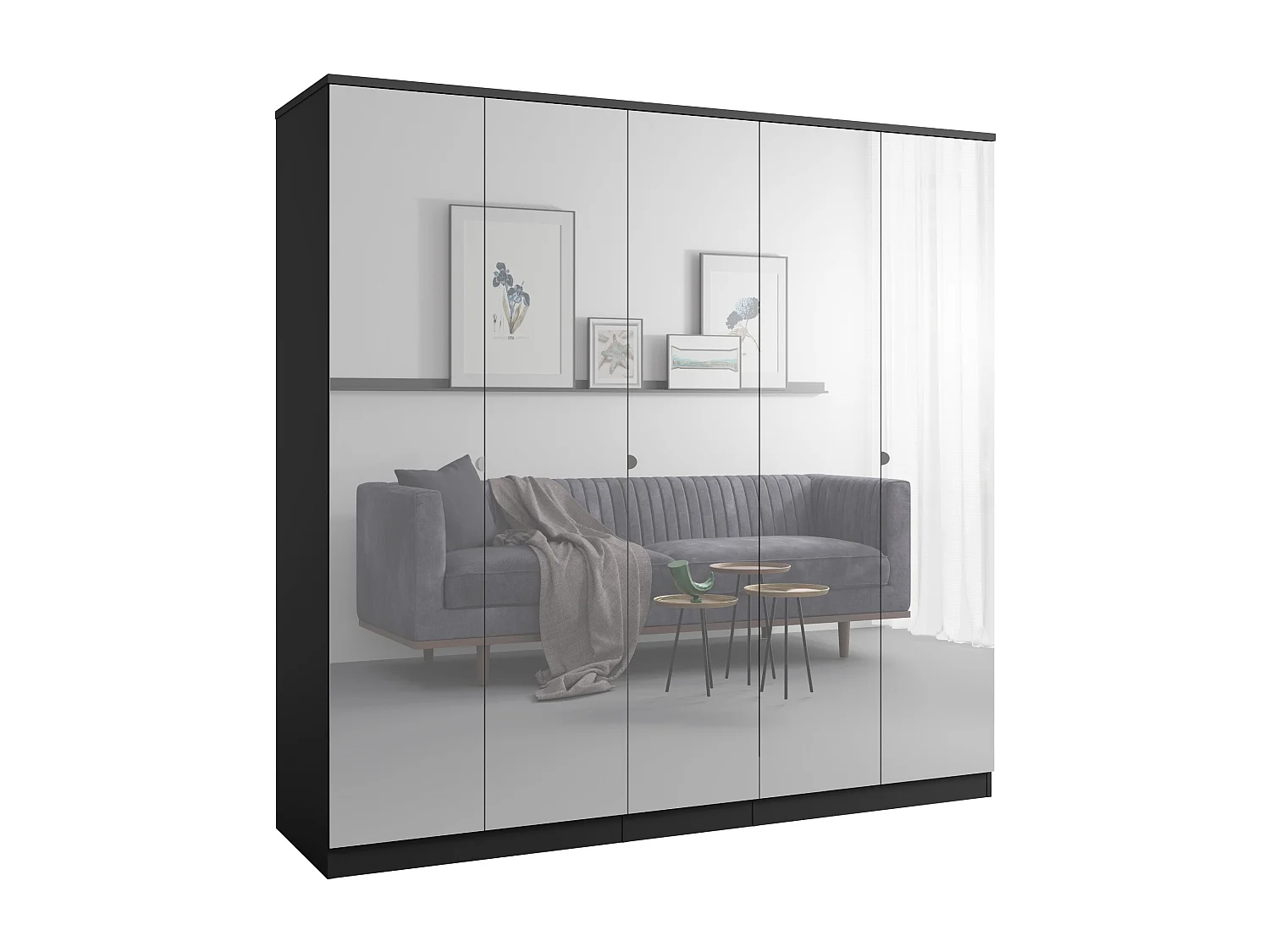 Drehtürenschrank mit Spiegel Monza 5D 200 Schwarz