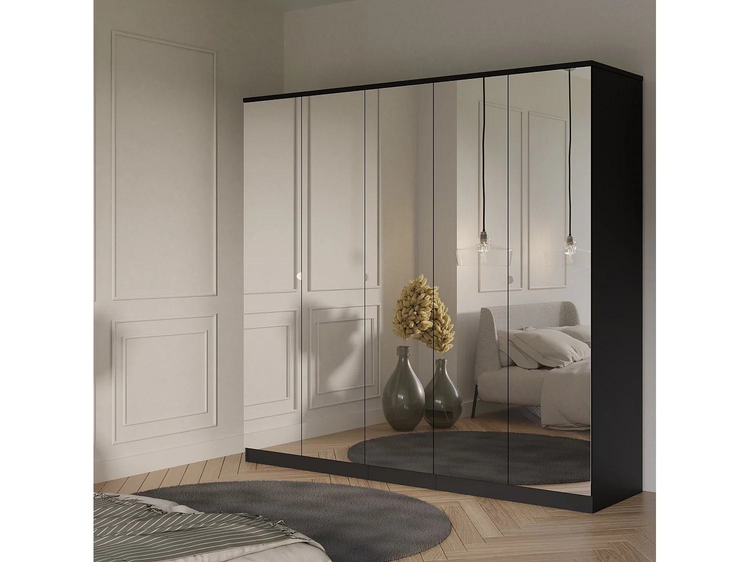 Drehtürenschrank mit Spiegel Monza 5D 200 Schwarz