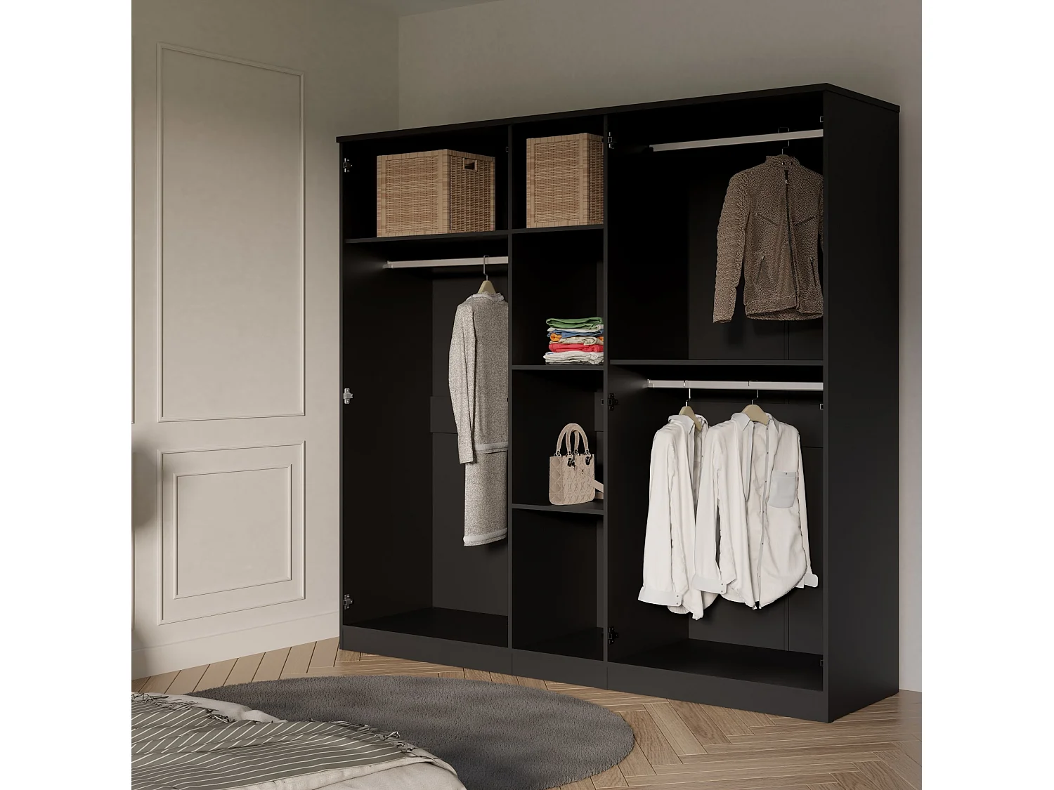 Drehtürenschrank mit Spiegel Monza 5D 200 Schwarz