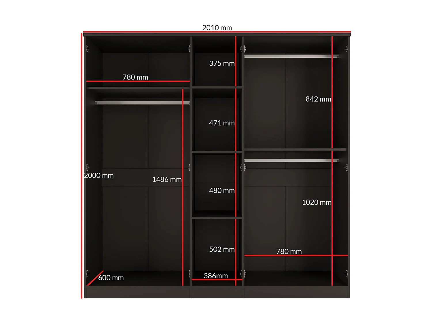 Drehtürenschrank mit Spiegel Monza 5D 200 Schwarz