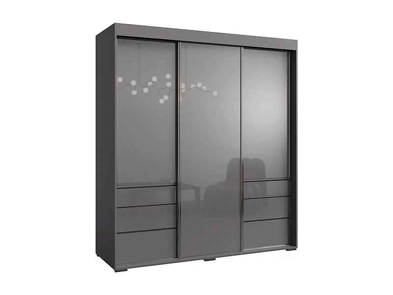 Schuifdeurkast met lades Torino 3D 180 Zwart (lacobel)