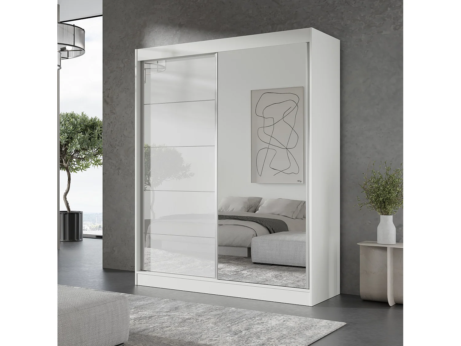 Schiebetürenchrank mit Spiegel Como 2D1L 150 Weiß (lacobel)