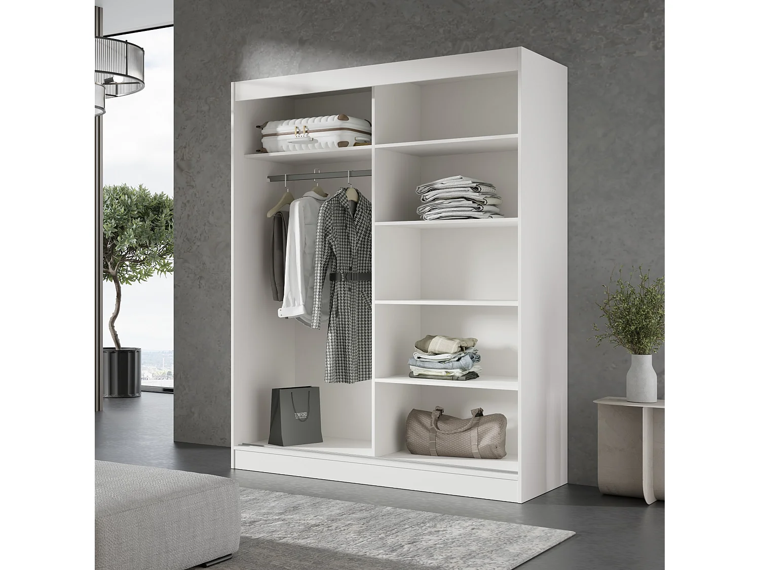 Schiebetürenchrank mit Spiegel Como 2D1L 150 Weiß (lacobel)