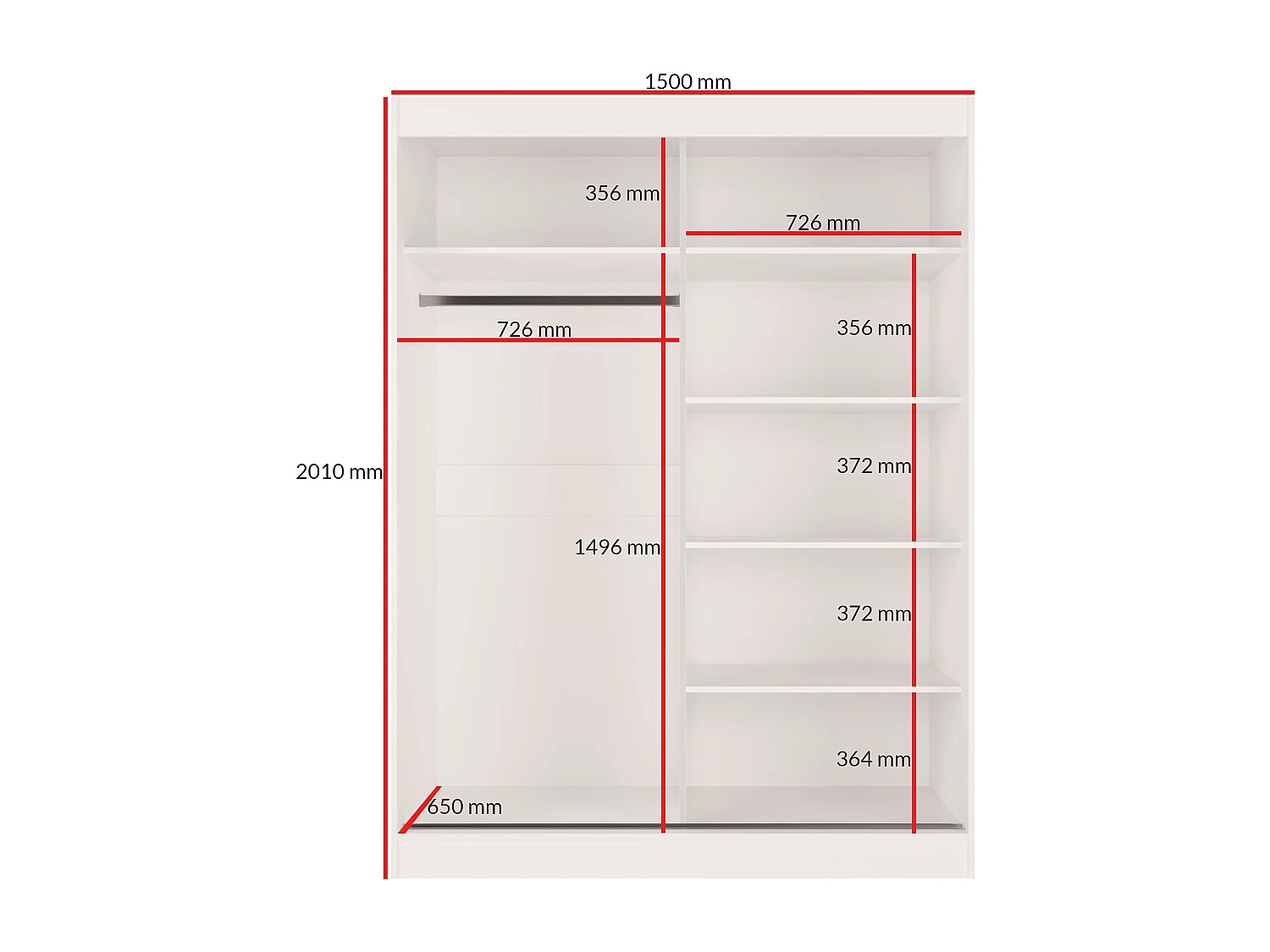 Schiebetürenchrank mit Spiegel Como 2D1L 150 Weiß (lacobel)
