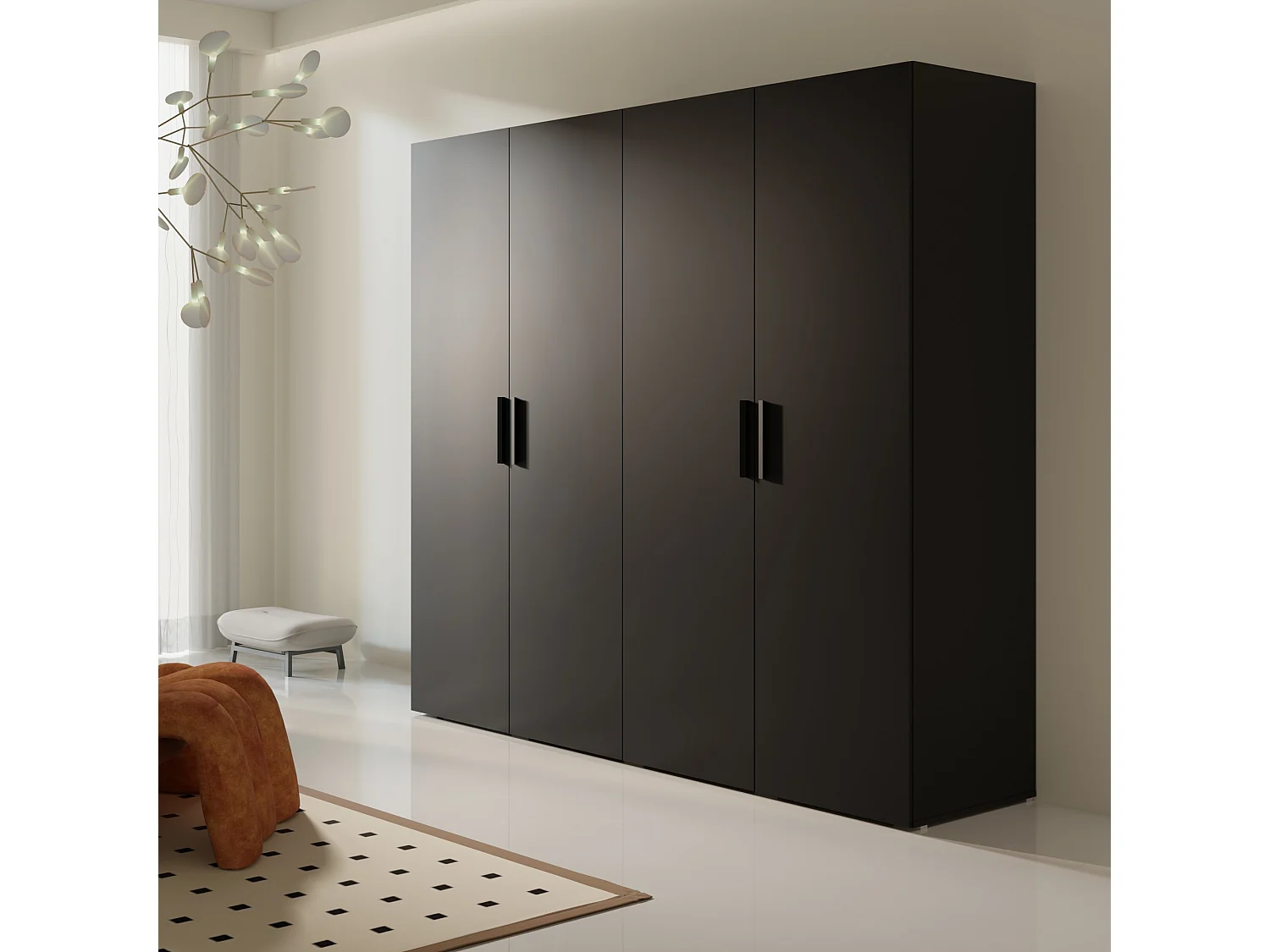 Drehtürenschrank Napoli 4D 200 Schwarz (schwarzer oder goldener Griff)