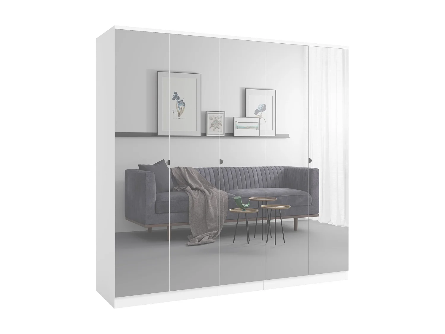 Drehtürenschrank mit Spiegel Monza 5D 200 Weiß