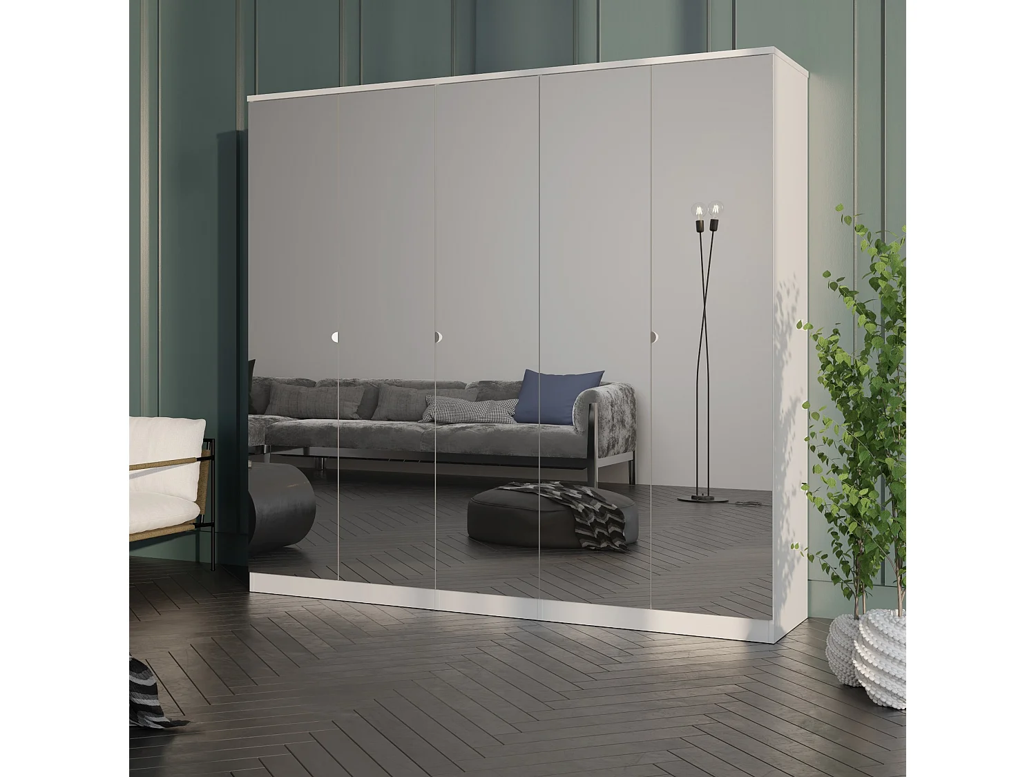 Drehtürenschrank mit Spiegel Monza 5D 200 Weiß