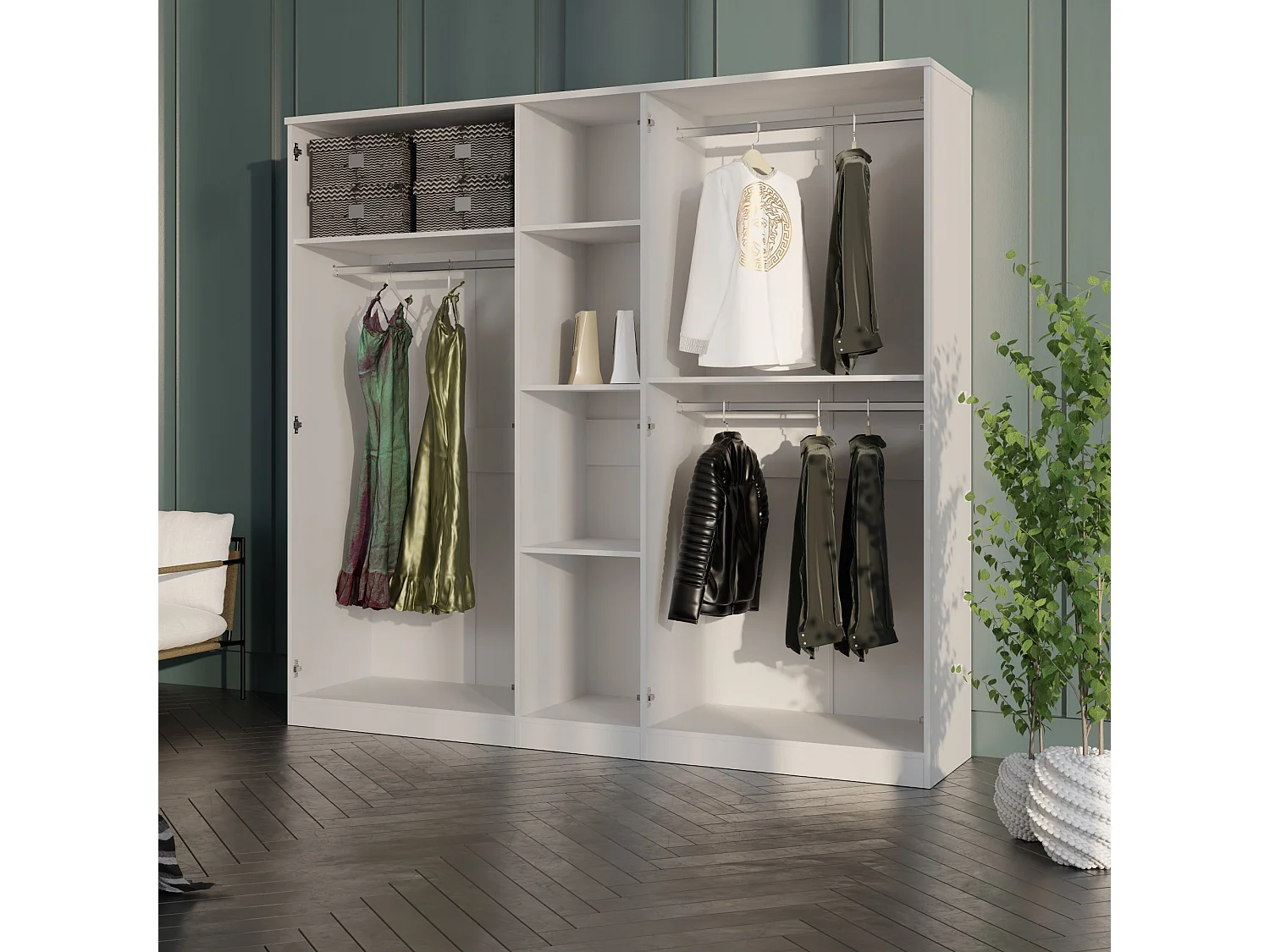 Drehtürenschrank mit Spiegel Monza 5D 200 Weiß