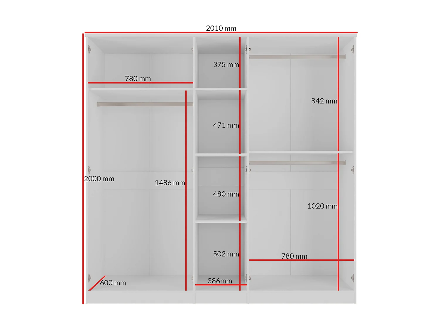 Drehtürenschrank mit Spiegel Monza 5D 200 Weiß