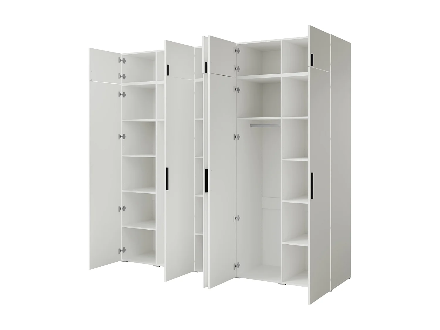 Drehtürenschrank mit Aufsatz Napoli 5D 250 Weiß (schwarzer oder goldener Griff)