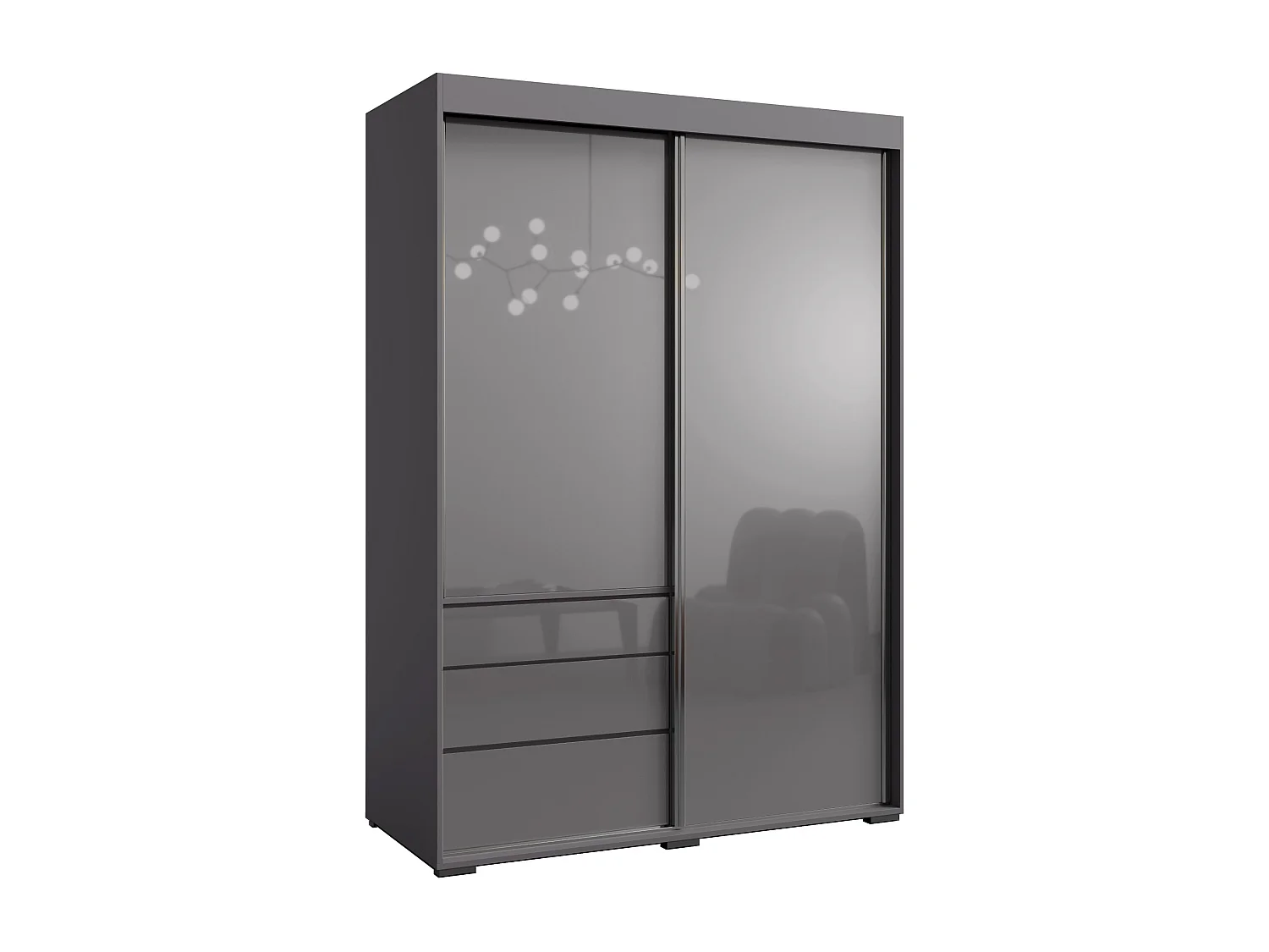 Schiebetürenschrank mit Schubladen Torino 2D 140 Grau (Lacobel)