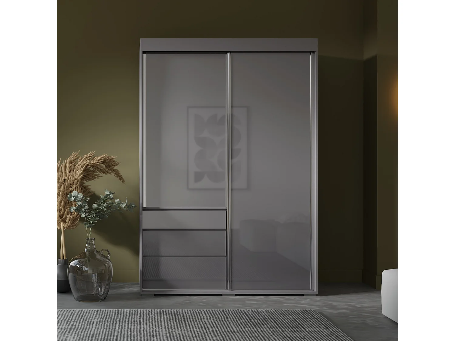 Schiebetürenschrank mit Schubladen Torino 2D 140 Grau (Lacobel)