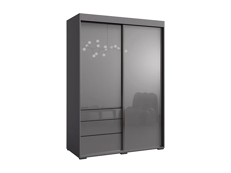 Schuifdeurkast met lades Torino 2D 140 Grijs (lacobel)