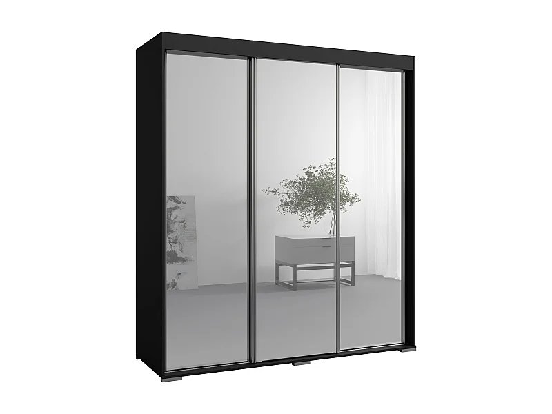 Schiebetürenchrank mit Schubladen und Spiegel Como 3D3L 180 Schwarz