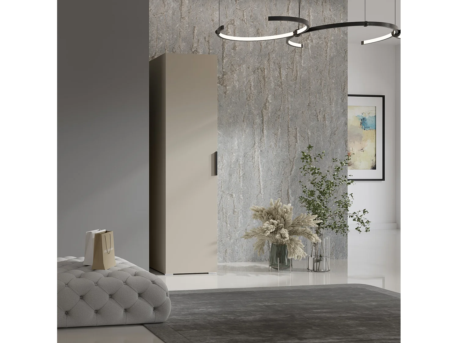 Drehtürenschrank Napoli 1D 50 Kaschmir (schwarzer oder goldener Griff)