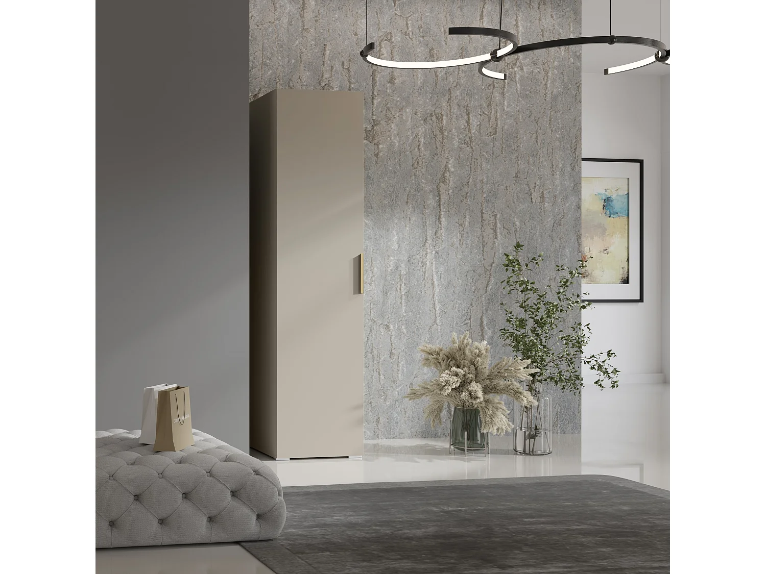 Drehtürenschrank Napoli 1D 50 Kaschmir (schwarzer oder goldener Griff)