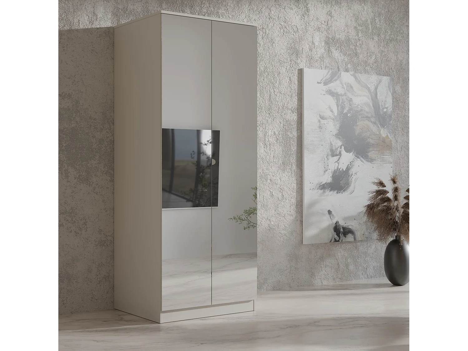 Drehtürenschrank mit Spiegel Monza 2D 80 Kaschmir