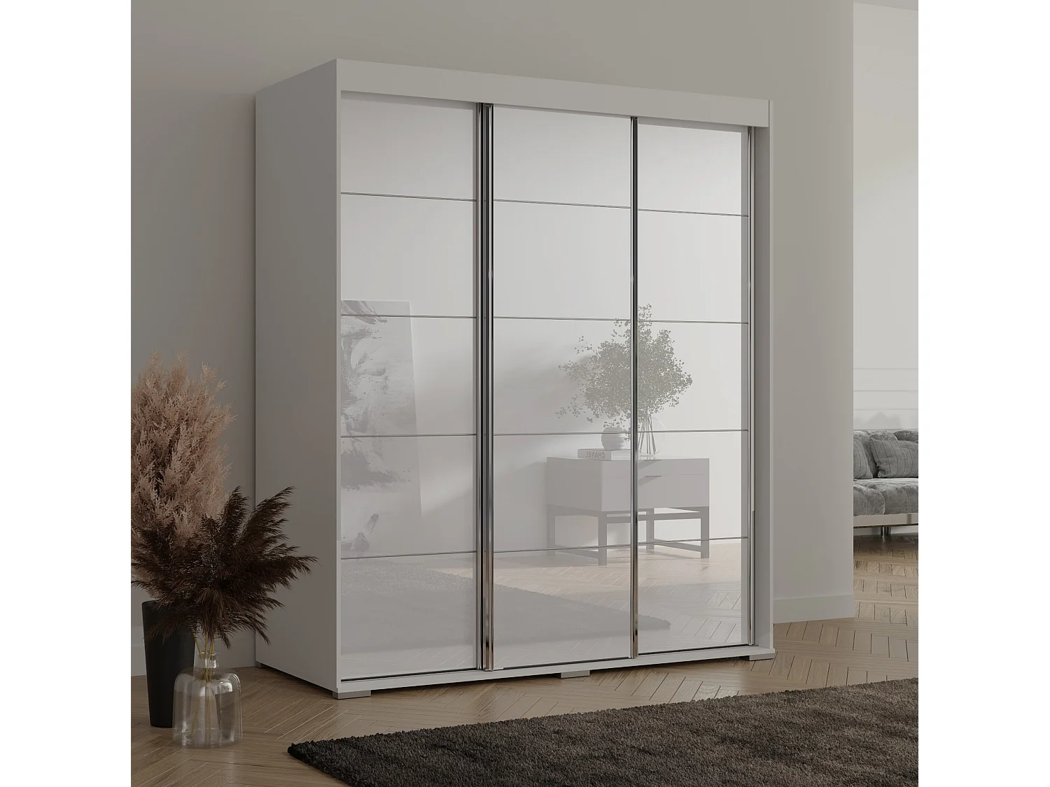 Szafa przeuwna Como 3D 180 Biała (lacobel)