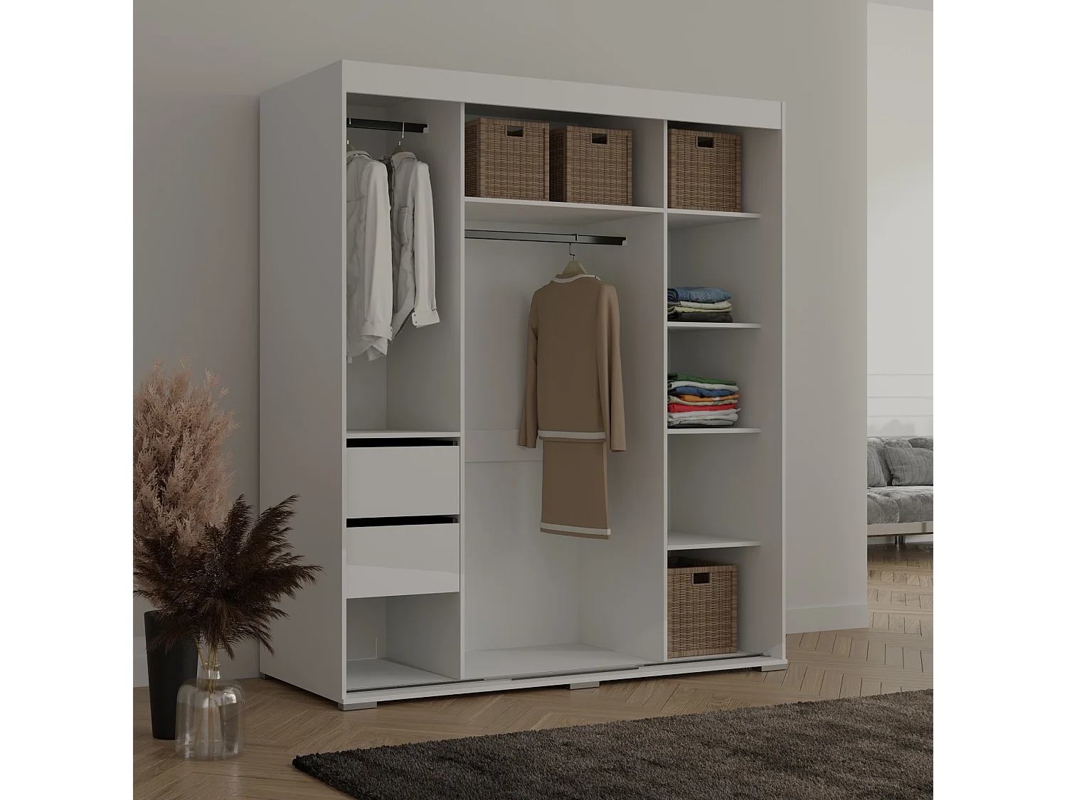 Szafa przeuwna Como 3D 180 Biała (lacobel)