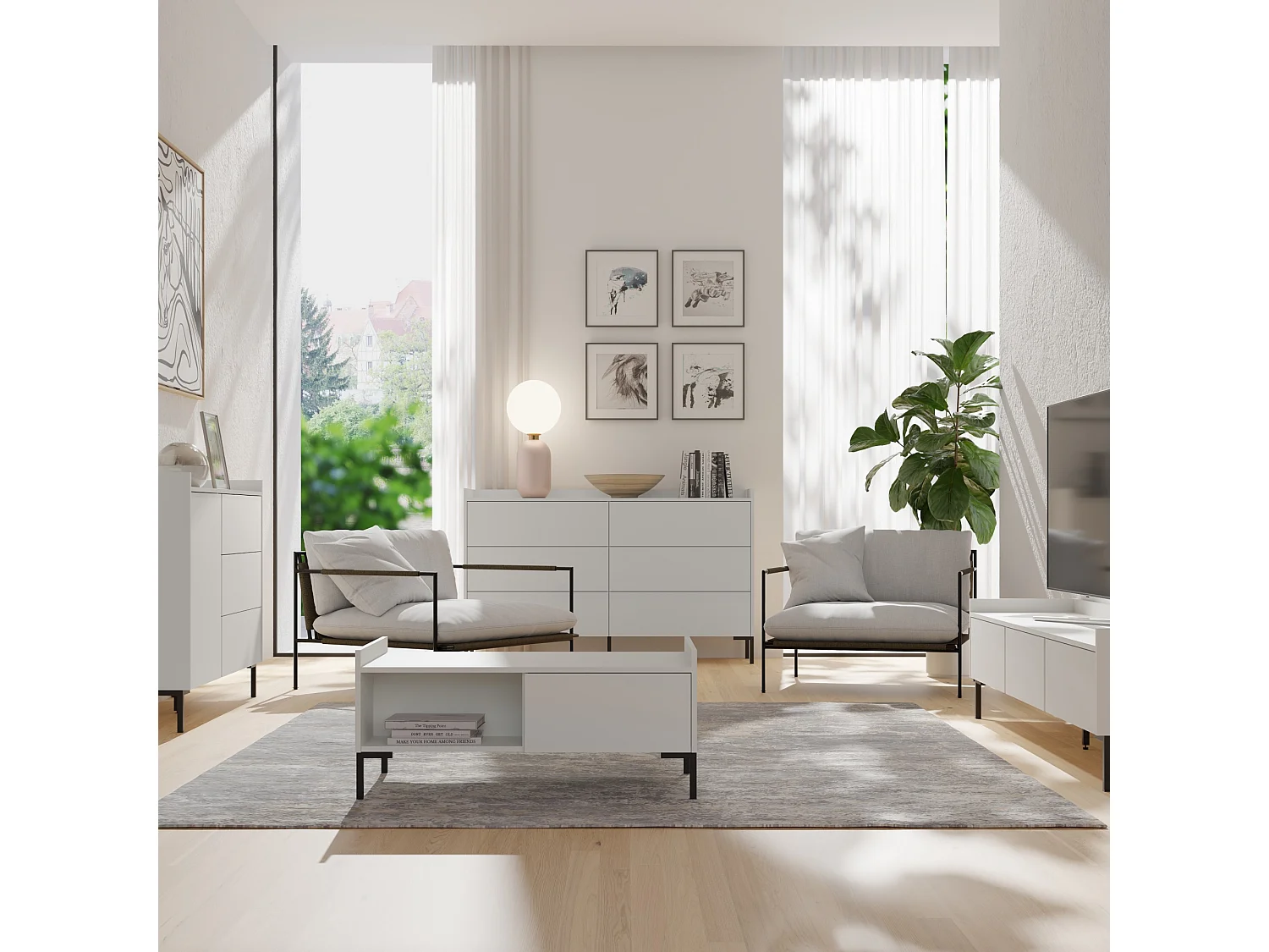 Rechteckiger Couchtisch Liam 100 x 60 Weiß