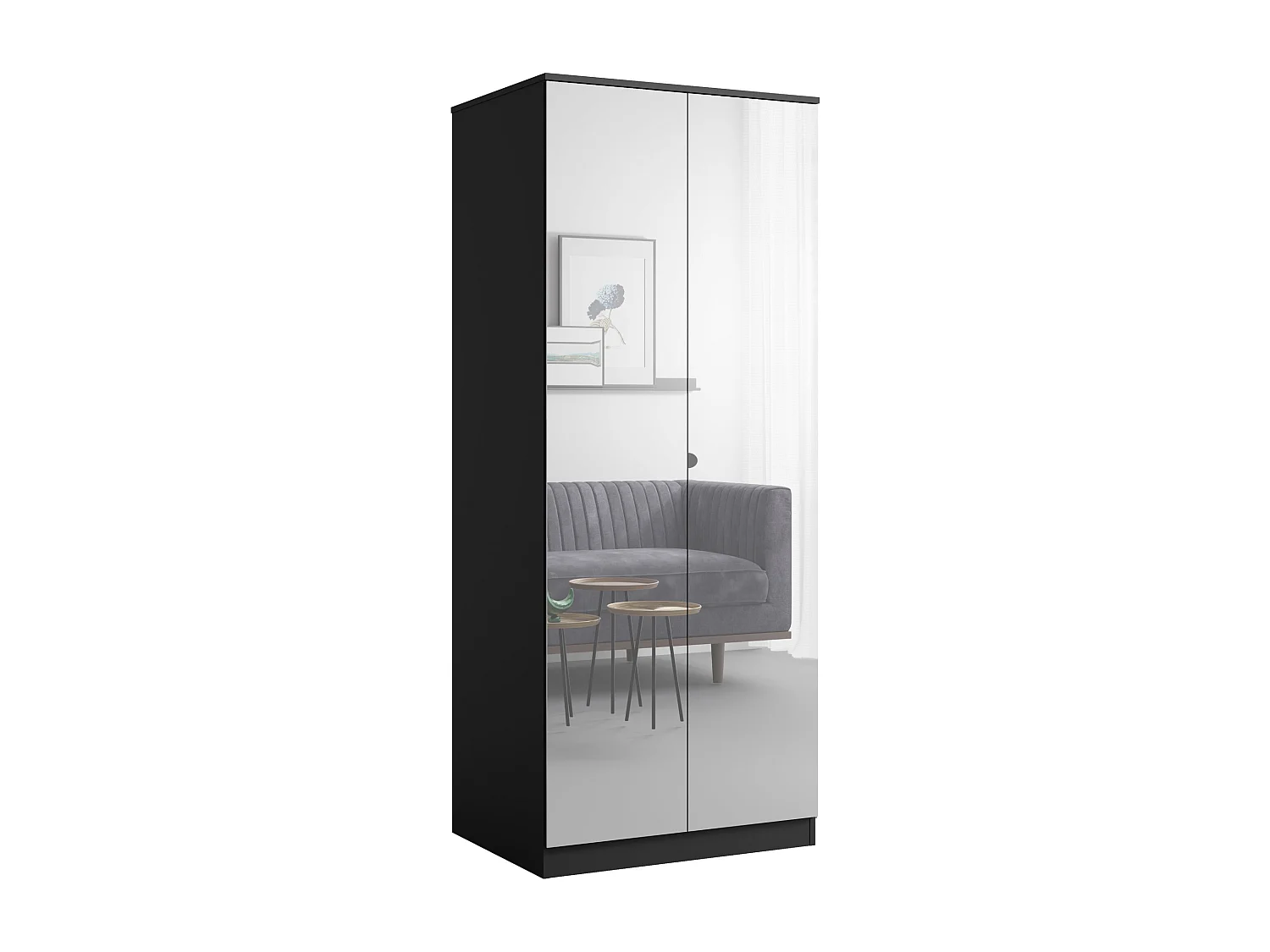 Drehtürenschrank mit Spiegel Monza 2D 80 Schwarz