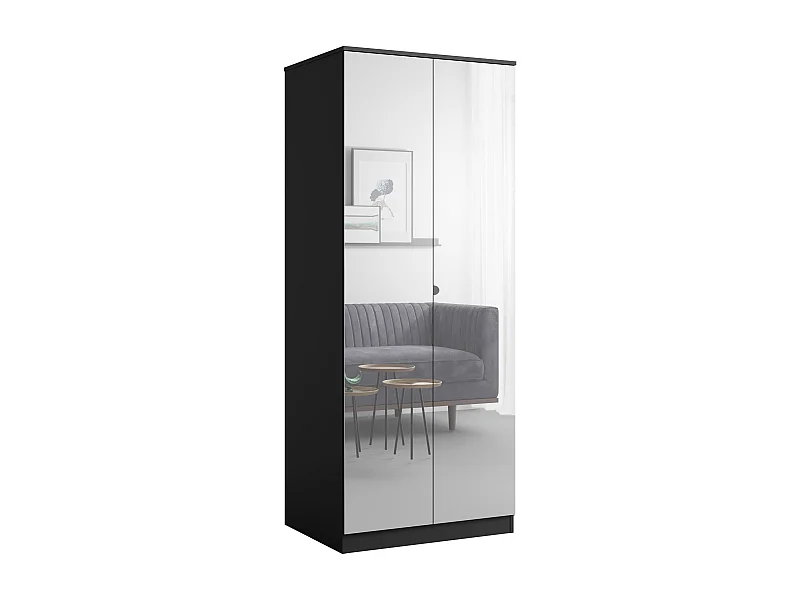 Drehtürenschrank mit Spiegel Monza 2D 80 Schwarz