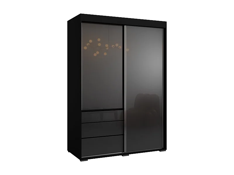 Schiebetürenschrank mit Schubladen Torino 2D 140 Schwarz (Lacobel)