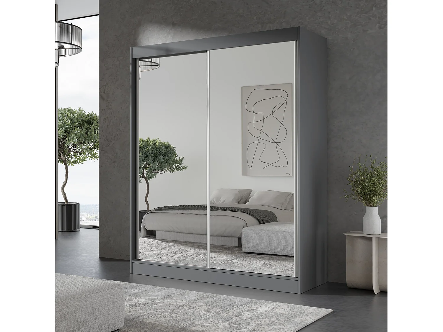 Schiebetürenchrank mit Spiegel Como 2D2L 150 Grau