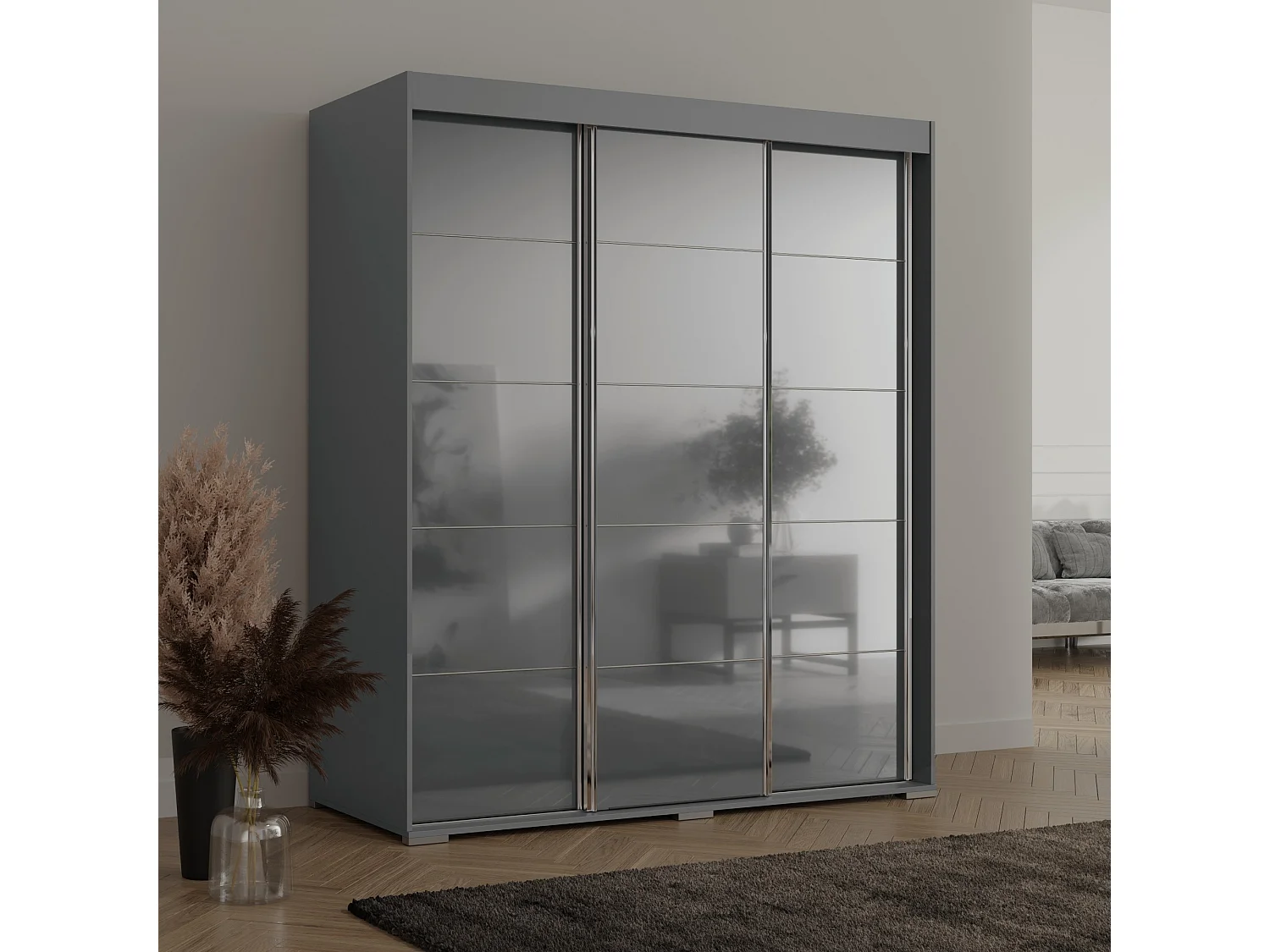 Szafa przeuwna Como 3D 180 Szara (lacobel)