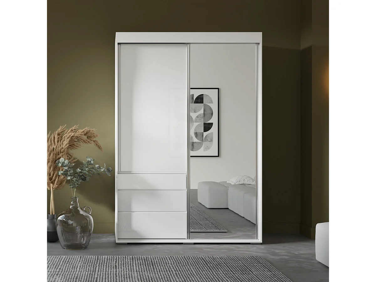 Szafa przesuwna z lustrem Torino 2D1L 140 Biała (lacobel)