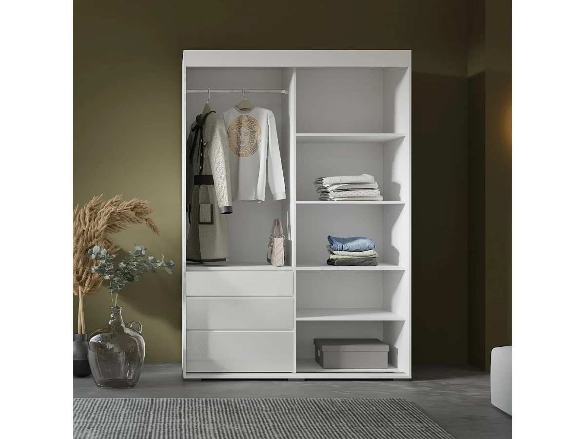 Szafa przesuwna z lustrem Torino 2D1L 140 Biała (lacobel)