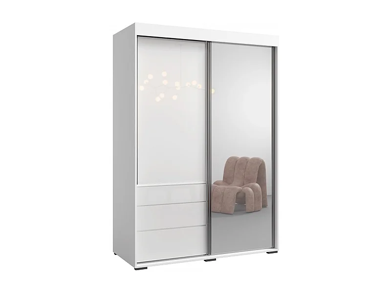 Szafa przesuwna z lustrem Torino 2D1L 140 Biała (lacobel)