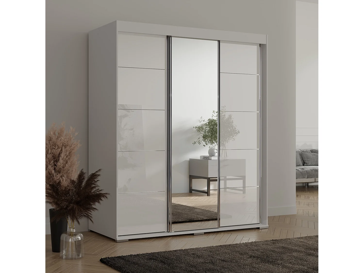 Szafa przeuwna z lutrem Como 3D1L 180 Biała (lacobel)