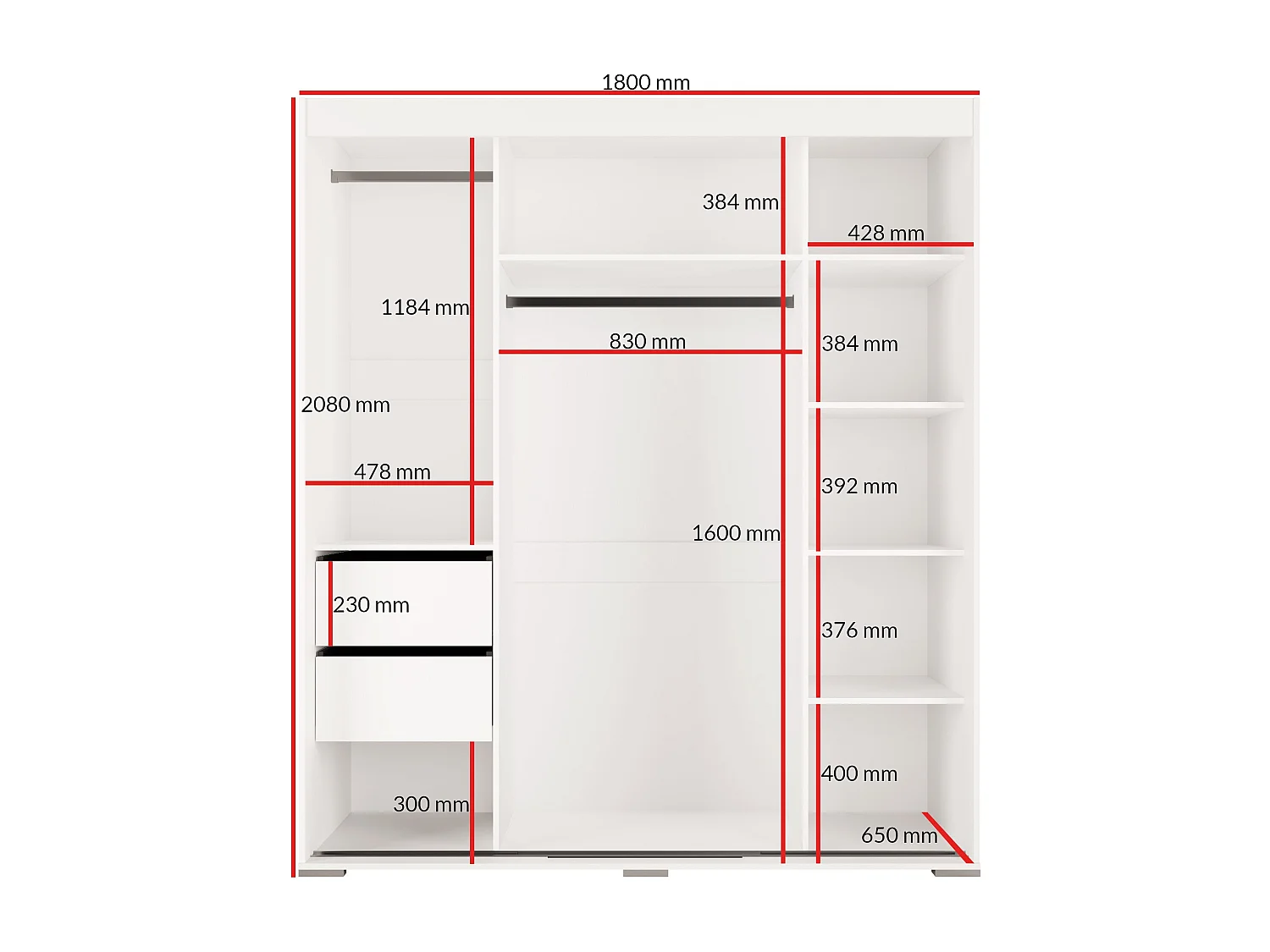 Szafa przeuwna z lutrem Como 3D1L 180 Biała (lacobel)