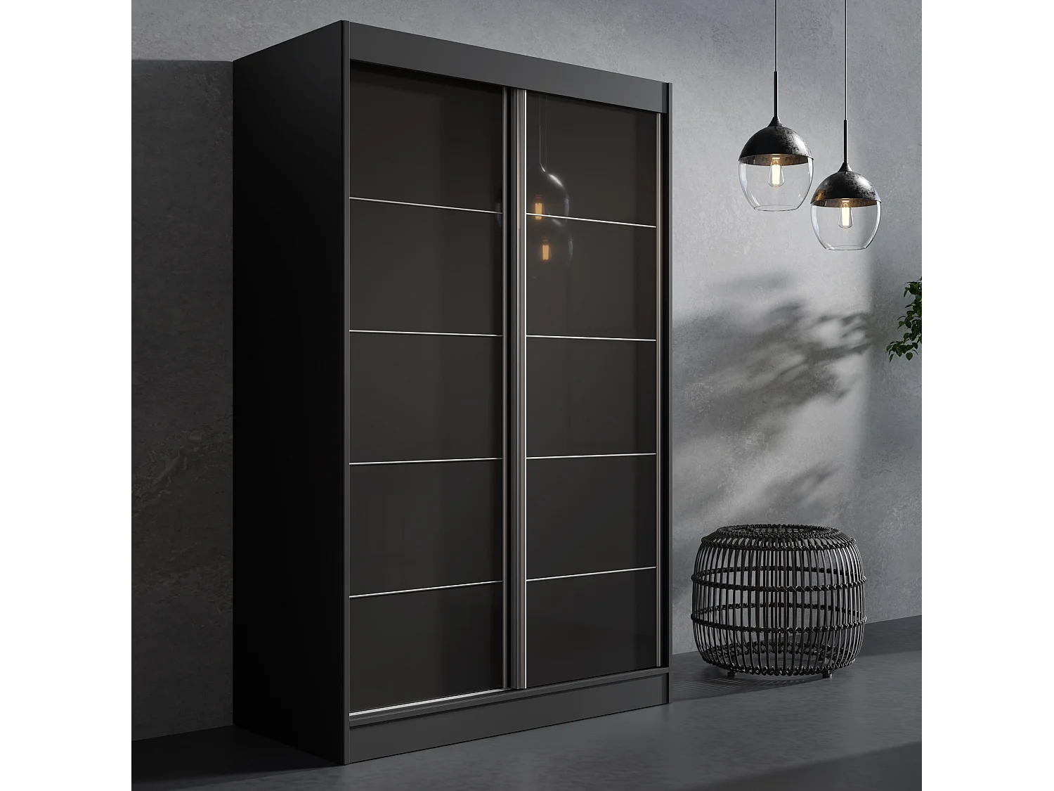 Schiebetürenchrank Como 2D 120 Schwarz (lacobel)