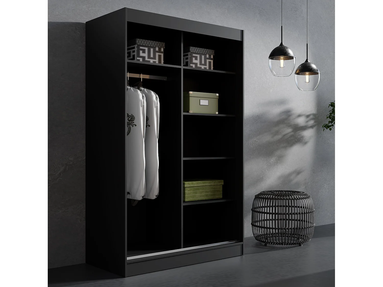 Schiebetürenchrank Como 2D 120 Schwarz (lacobel)